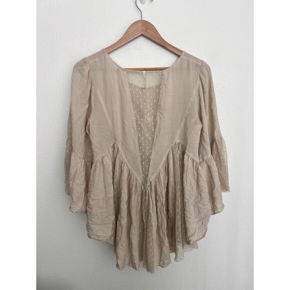 Free People Emotion Bell Sleeve Lace Blouse Peasant Top Fairy Cottage Coquette - Picture 4 of 8